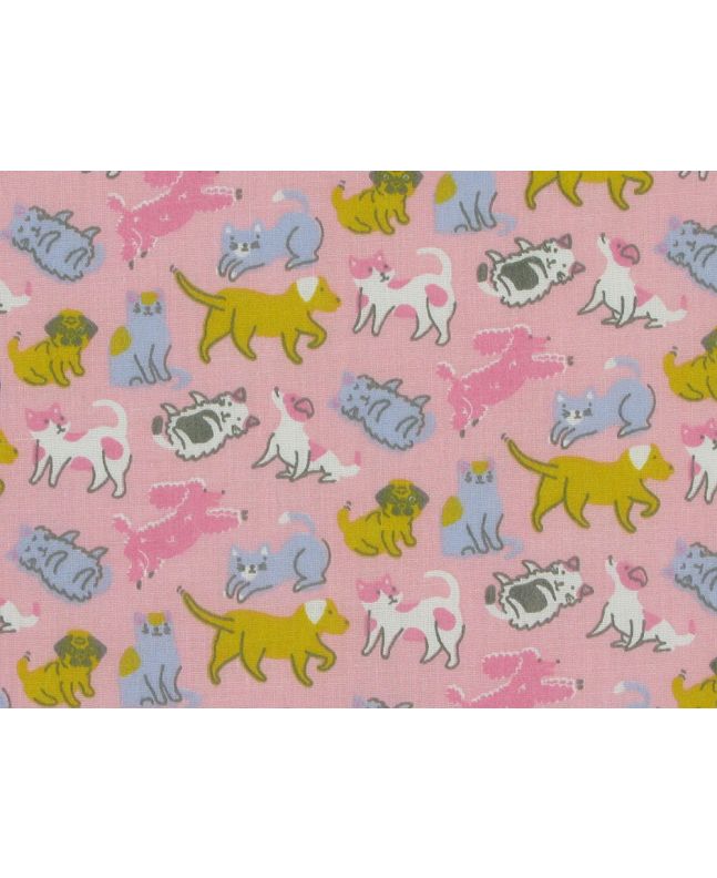 Puppies and Kittens Polycotton Print, Pink