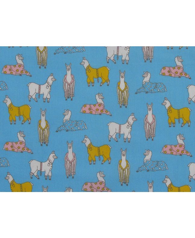Pyjama Llama Polycotton Print, Light Blue