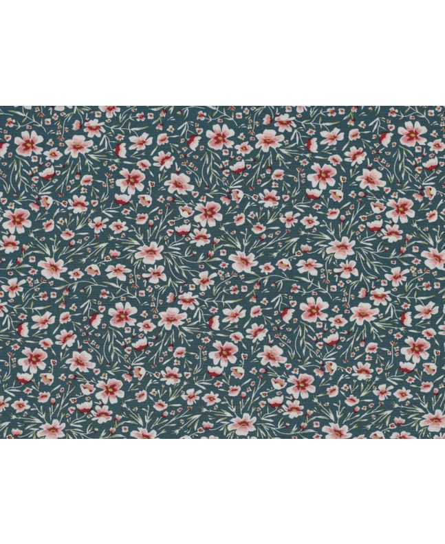 Radiant Fleur Viscose Stretch Poplin, Cyan