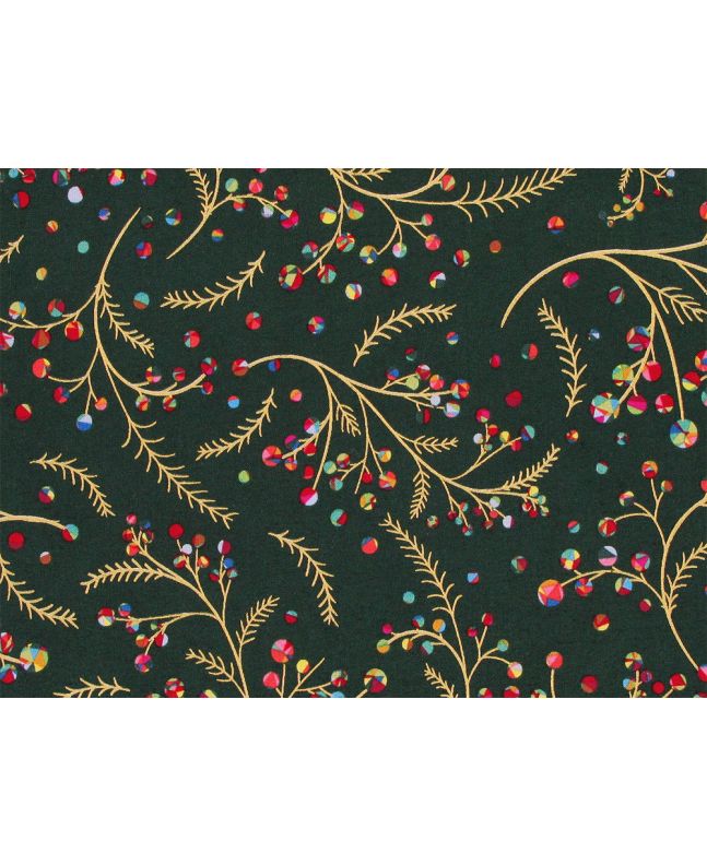 Rainbow Christmas Metallic Cotton Print, Berries, Green