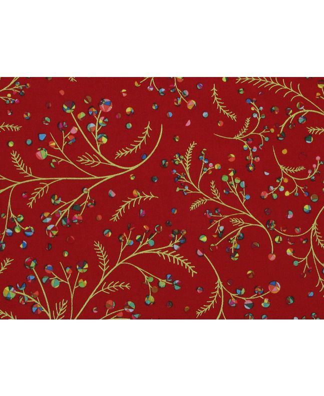 Rainbow Christmas Metallic Cotton Print, Berries, Red