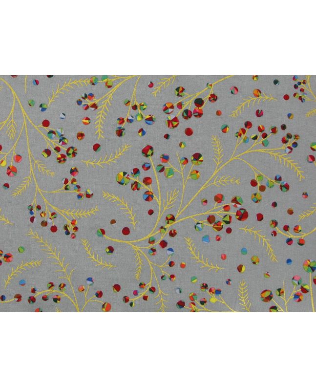 Rainbow Christmas Metallic Cotton Print, Berries, Silver