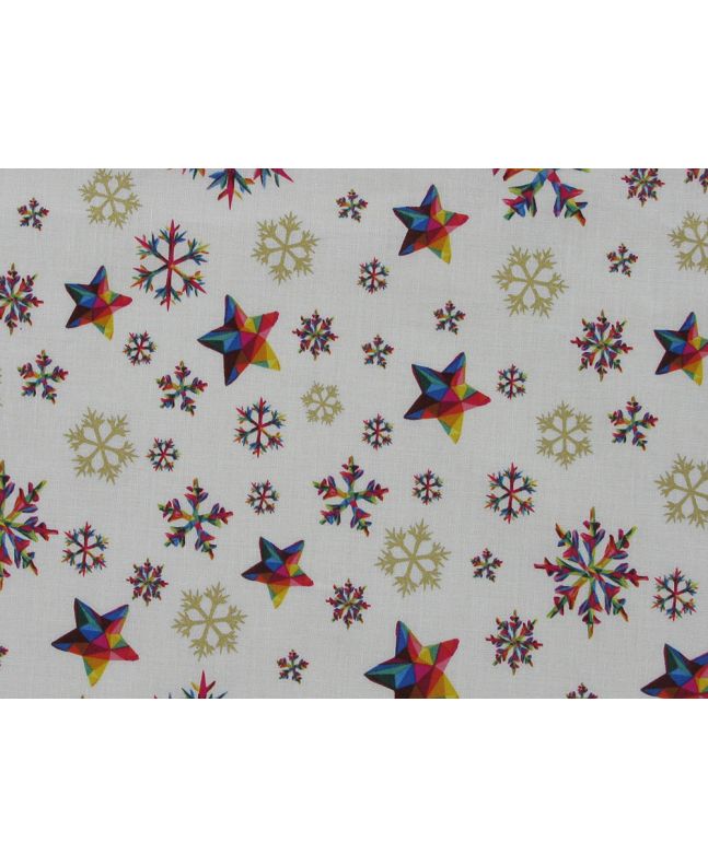 Rainbow Christmas Metallic Cotton Print, Snowflake, Cream
