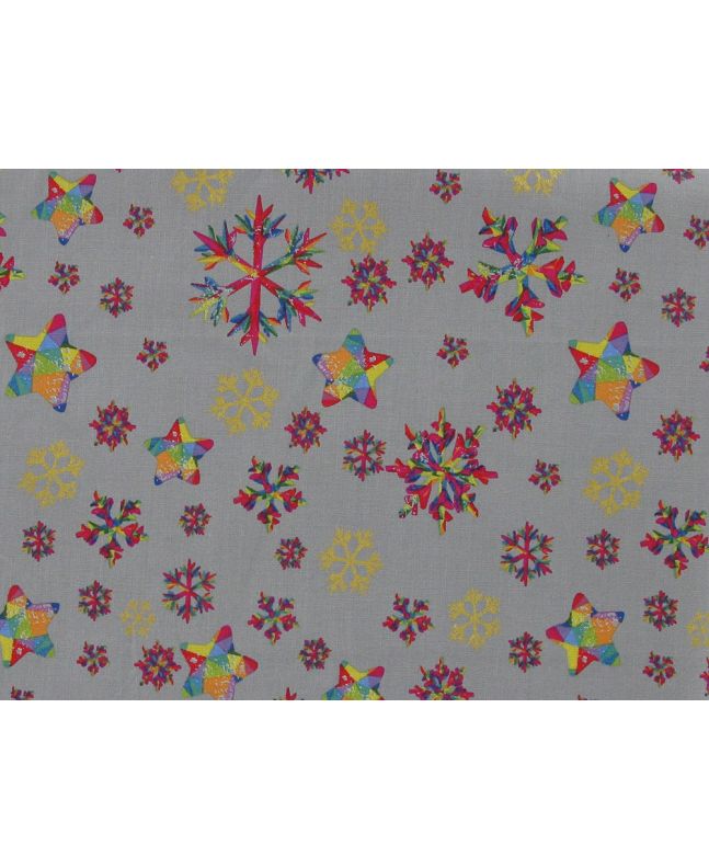 Rainbow Christmas Metallic Cotton Print, Snowflake, Silver