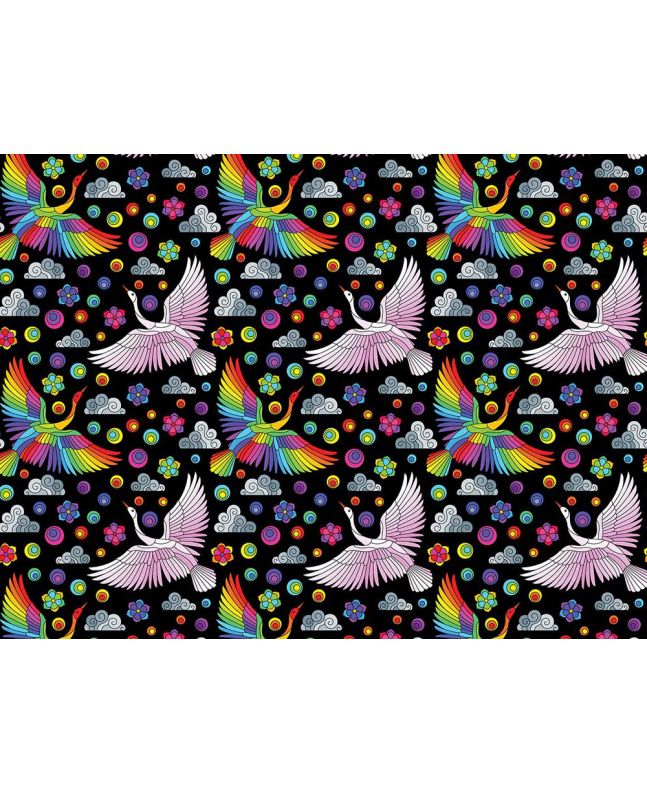 Rainbow Mosaic Cotton Print, Cranes