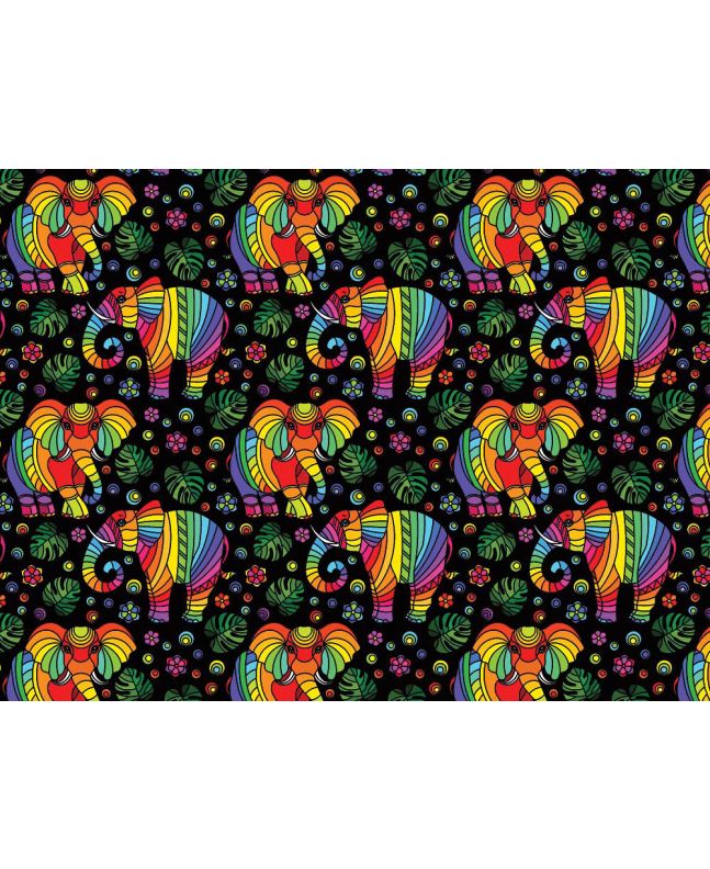 Rainbow Mosaic Cotton Print, Elephant