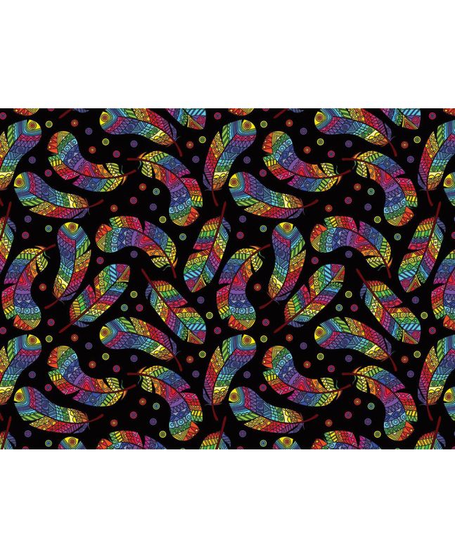 Rainbow Mosaic Cotton Print, Feathers