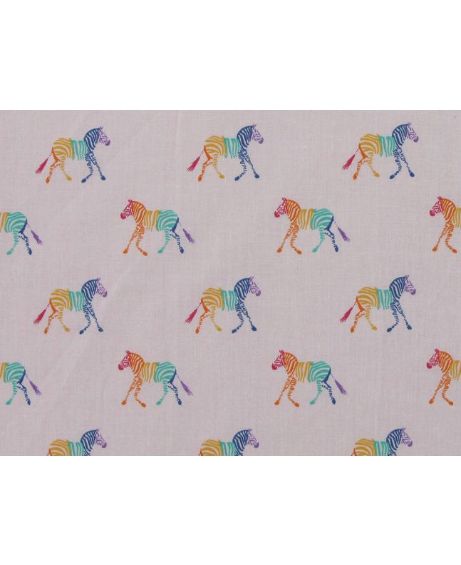 Rainbow Zebra Polycotton Print, Pink