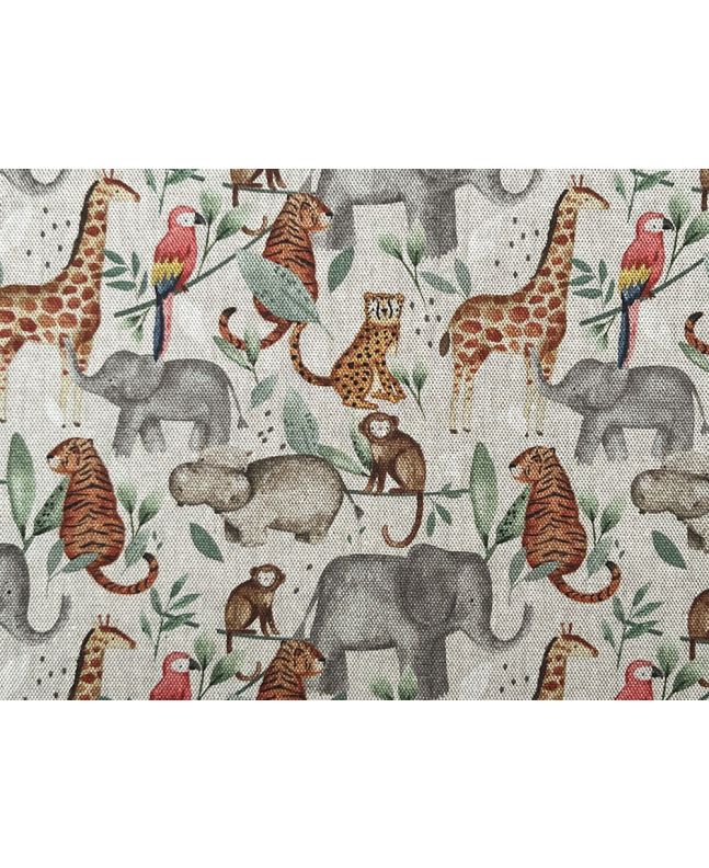 Rainforest Animals Linen Look Cotton Panama, Natural