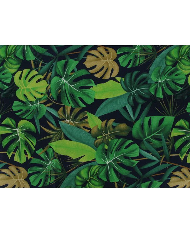 Rainforest Jungle Leaves Cotton Poplin, Navy