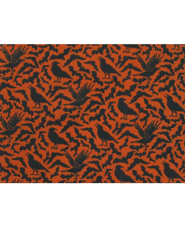 Ravens and Bats Halloween Polycotton Print, Orange