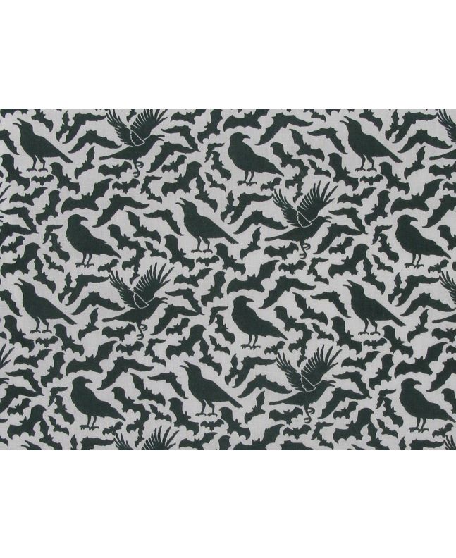 Ravens and Bats Halloween Polycotton Print, White
