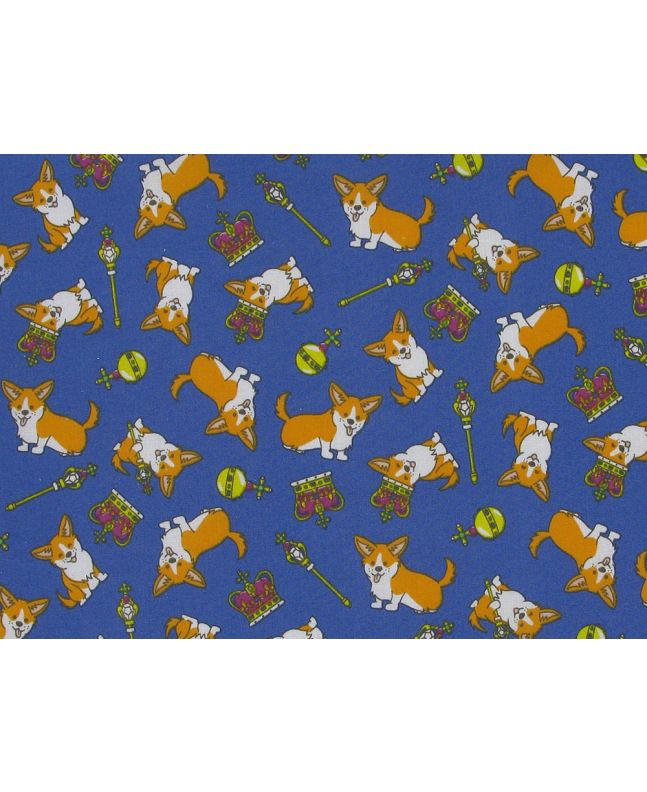 Regal Corgies Polycotton Print, Royal Blue