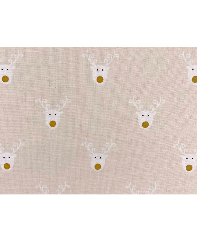 Reindeer Face Christmas Cotton Print, Cream