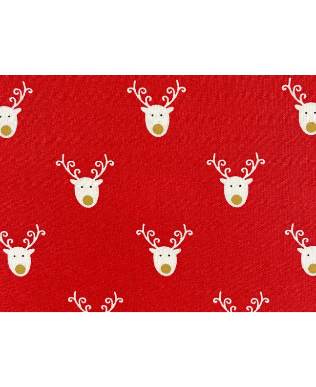 Reindeer Face Christmas Cotton Print, Red