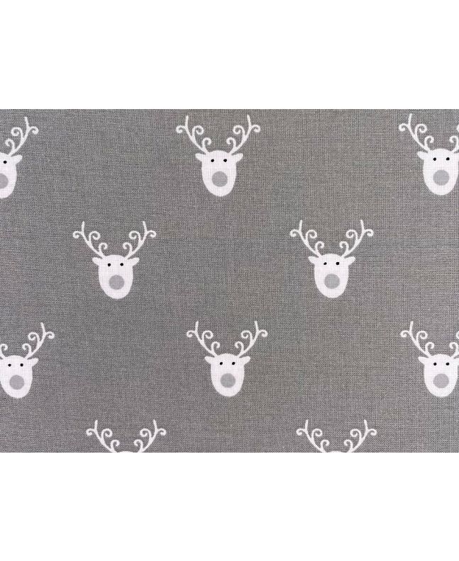 Reindeer Face Christmas Cotton Print, Silver