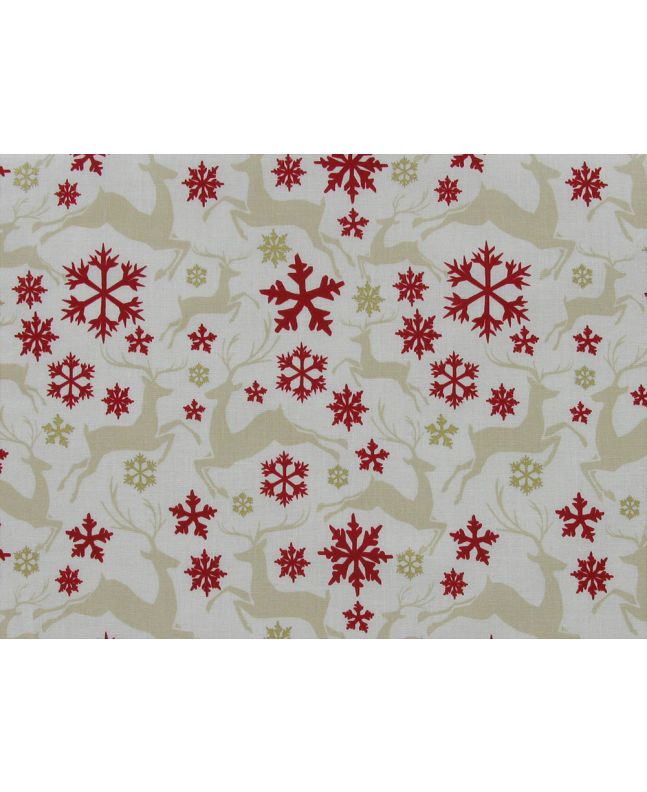 Reindeer Golden Snowflake Cotton Poplin Print, Ivory