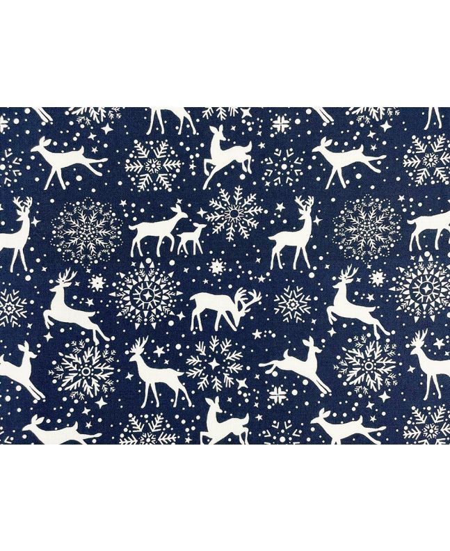 Reindeer Snowflake Cotton Print, Navy