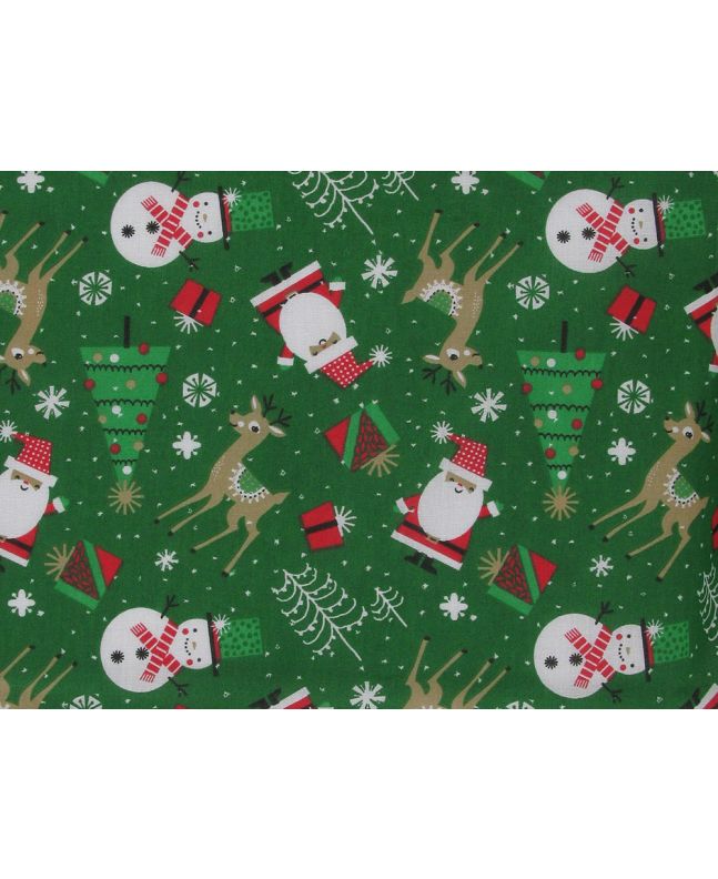 Reindeer Snowman Polycotton Print, Green