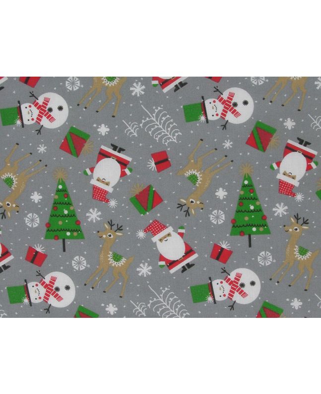 Reindeer Snowman Polycotton Print, Grey
