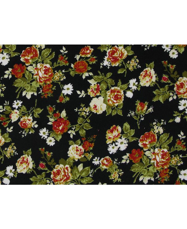 Rose Bunch Printed Needlecord, Beige Rose