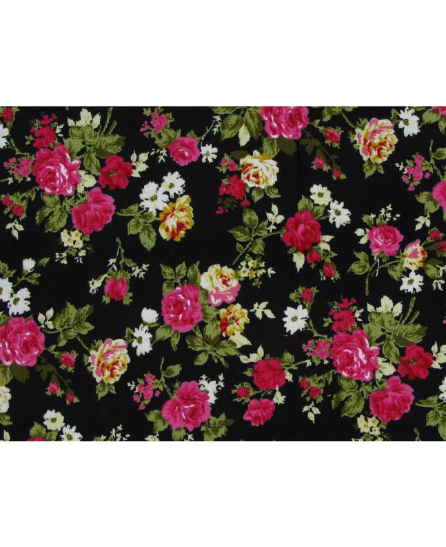 Rose Bunch Printed Needlecord, Cerise Rose
