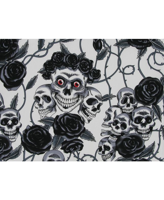 Rose Crown Skull Cotton Poplin, Black And White
