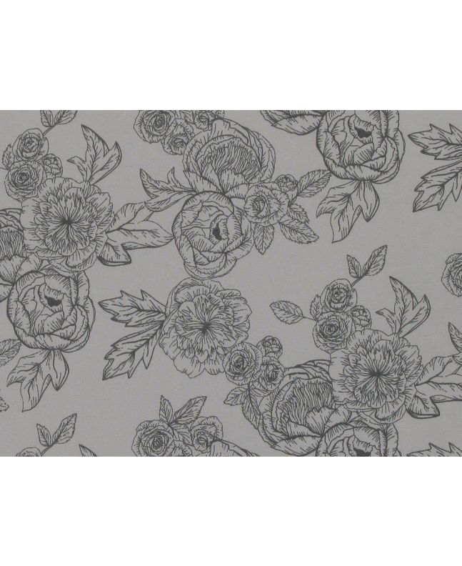 Rose Flower Polycotton, Print Grey