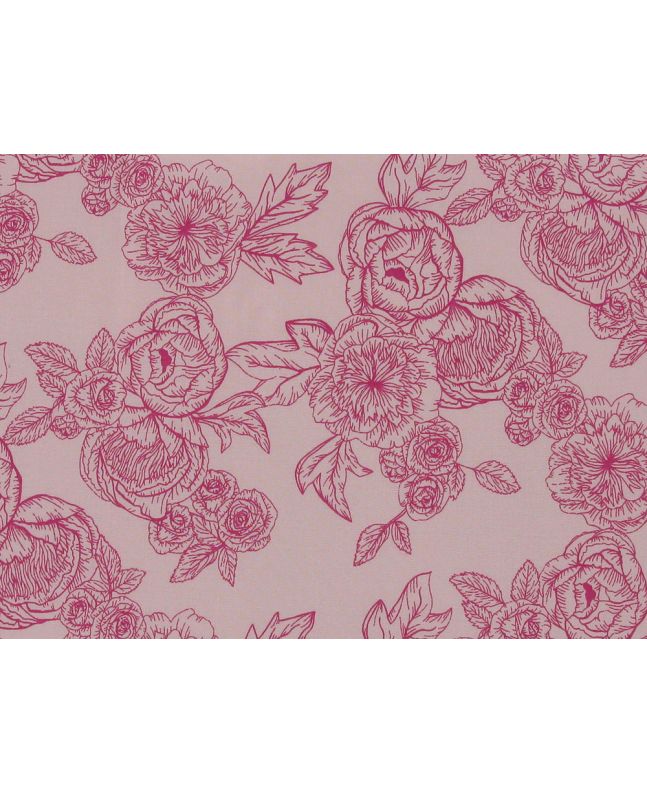 Rose Flower Polycotton Print, Pink