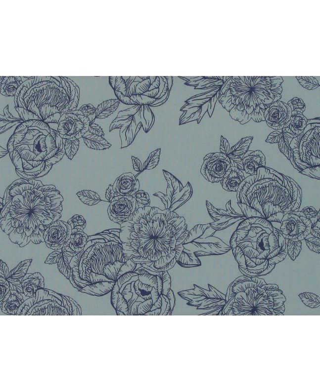Rose Flower Polycotton Print, Powder Blue