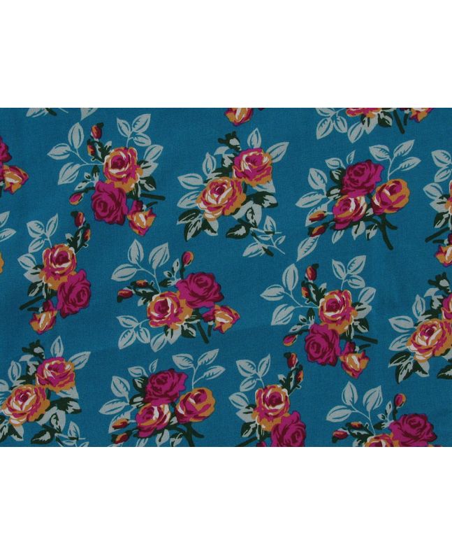Rose Pair Viscose Print, Turquoise
