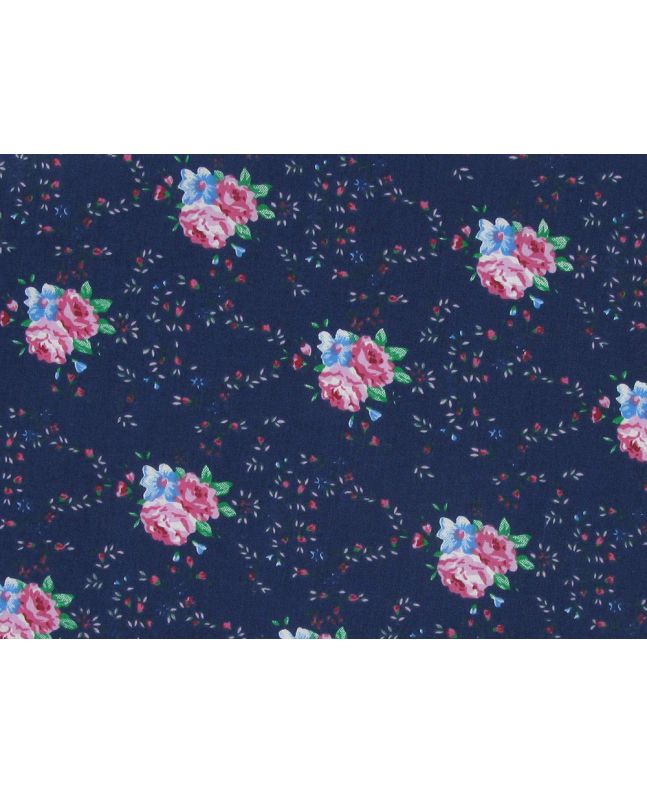 Roses and Petals Polycotton Print, Navy