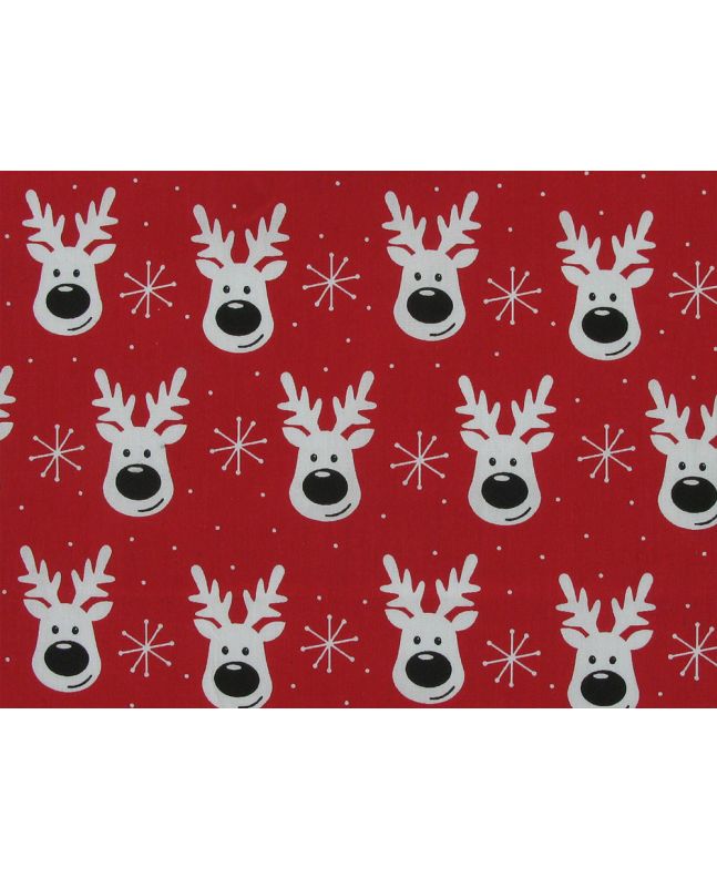 Rudolf Snowflake Christmas Polycotton Print, Red