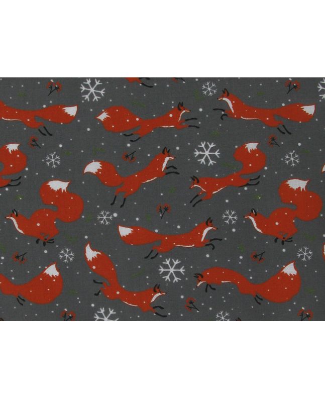 Running Fox Christmas Polycotton Print, Grey