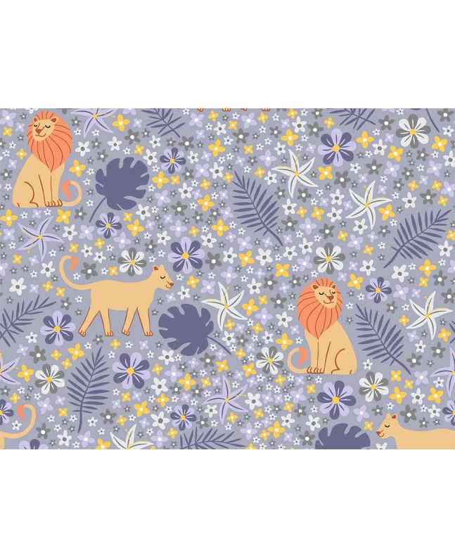 Safari Animal Leaves Cotton Jersey, Lilac