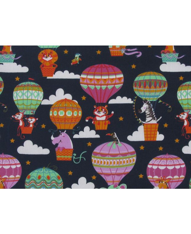 Safari Balloons Polycotton Print, Navy