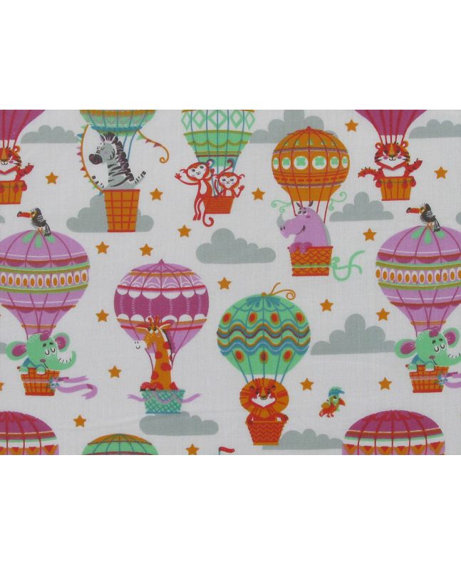 Safari Balloons Polycotton Print, White