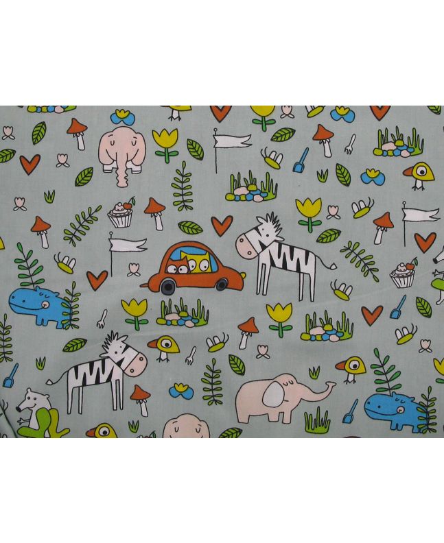 Safari Friends Cotton Print, Grey