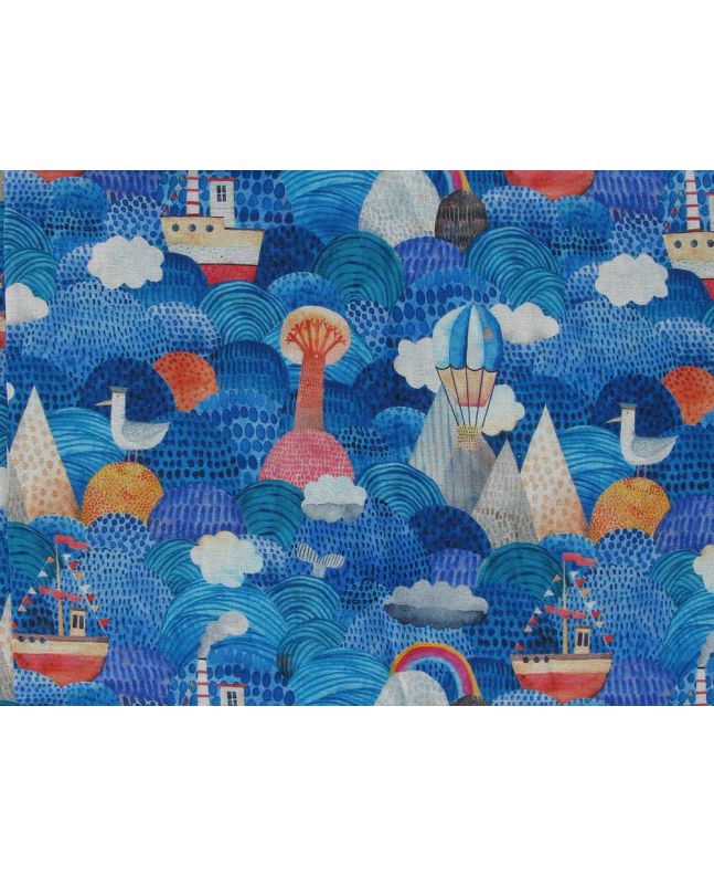 Sail Away Cotton Print, Blue
