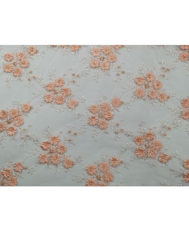 Scalloped Edge Embroidered Bouquet Lace, Peach