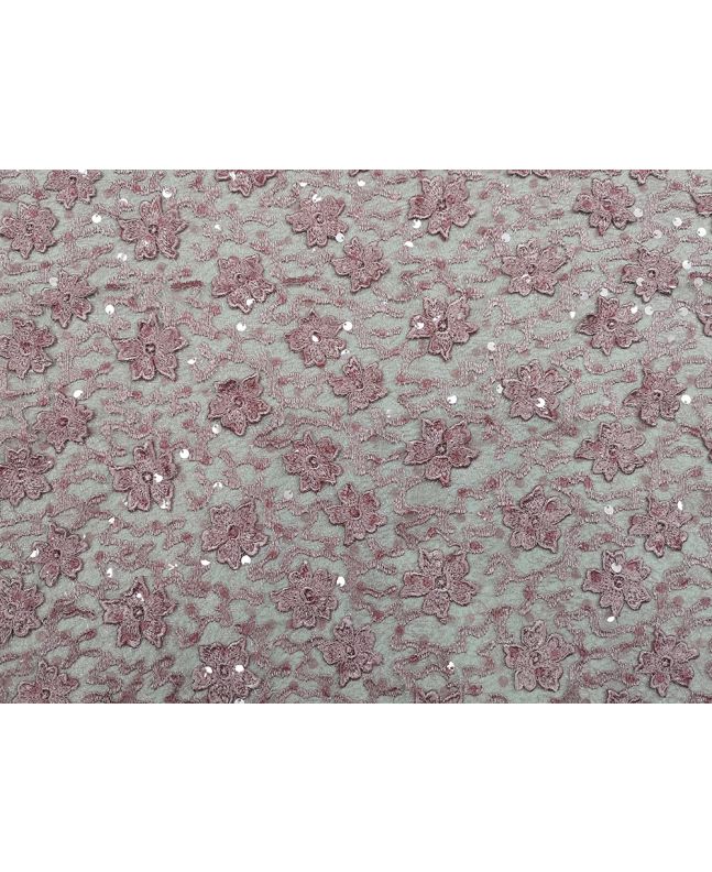 Scalloped Edge Floral Sequin Lace, Dusky Pink