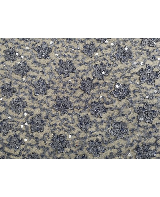 Scalloped Edge Floral Sequin Lace, Iris