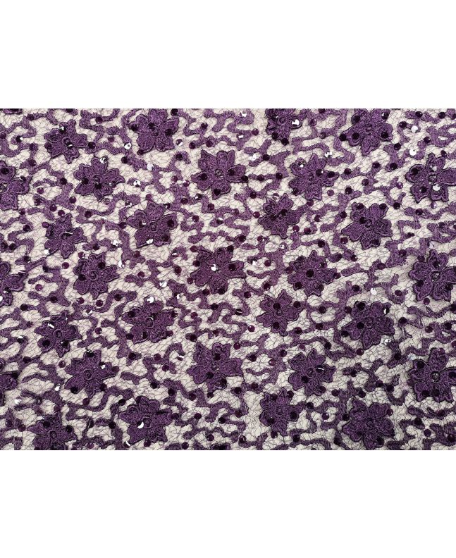 Scalloped Edge Floral Sequin Lace, Purple