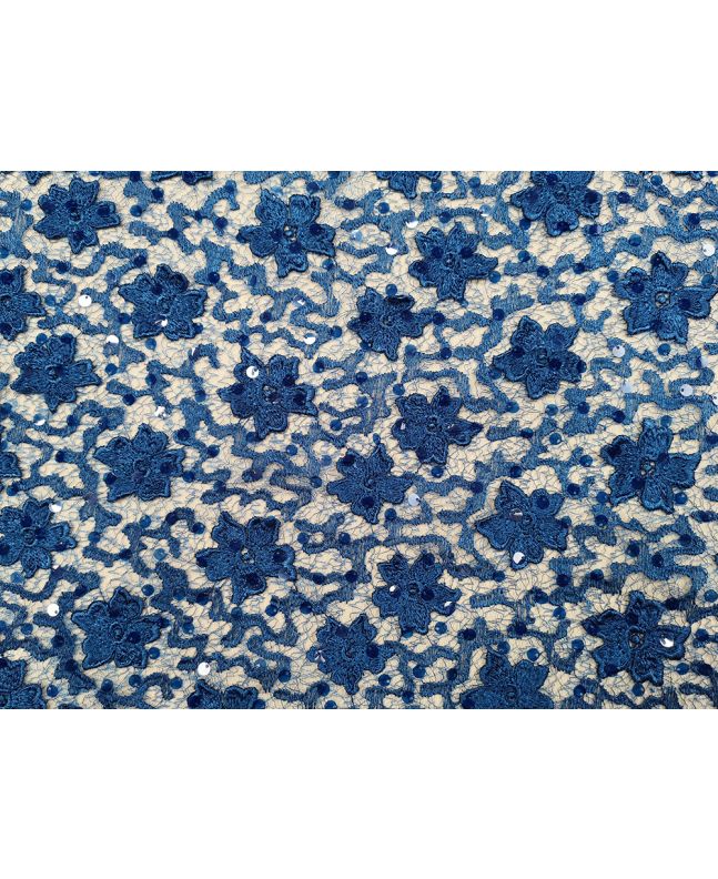 Scalloped Edge Floral Sequin Lace, Royal Blue
