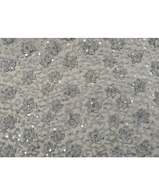 Scalloped Edge Floral Sequin Lace, Silver