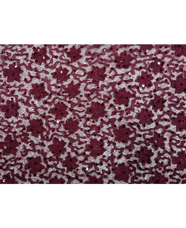 Scalloped Edge Floral Sequin Lace, Wine