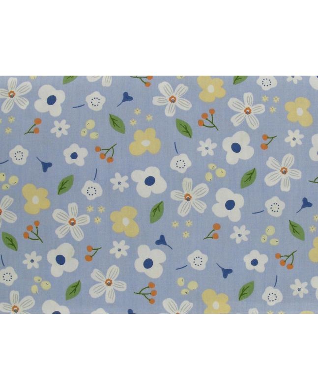 Scatter Flora Cotton Print, Light Blue
