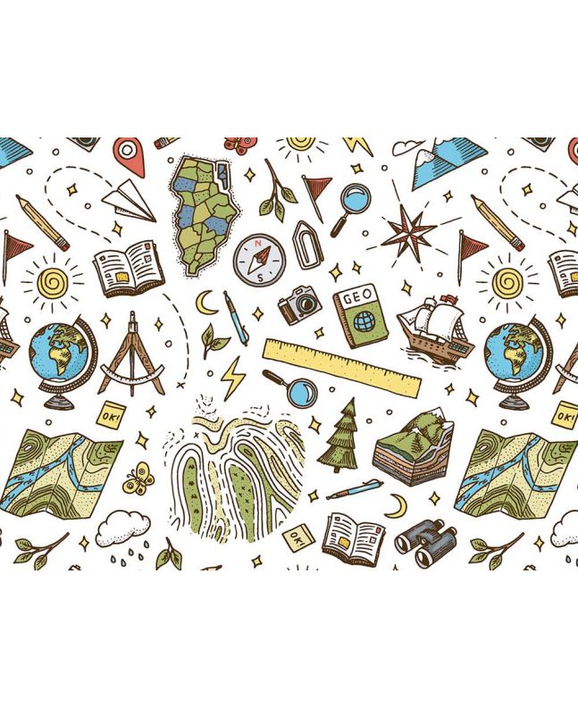 School Days Doodle Cotton Print, Geography