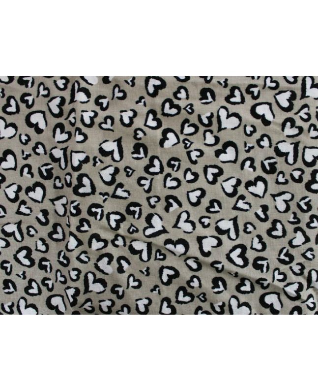 Scribble Hearts Printed Double Gauze, Sand