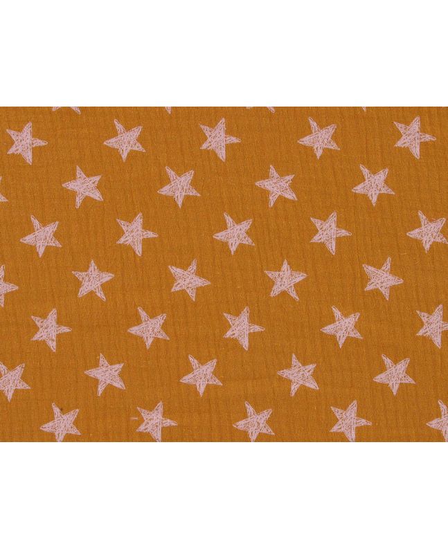 Scribble Star Printed Double Gauze, Ochre